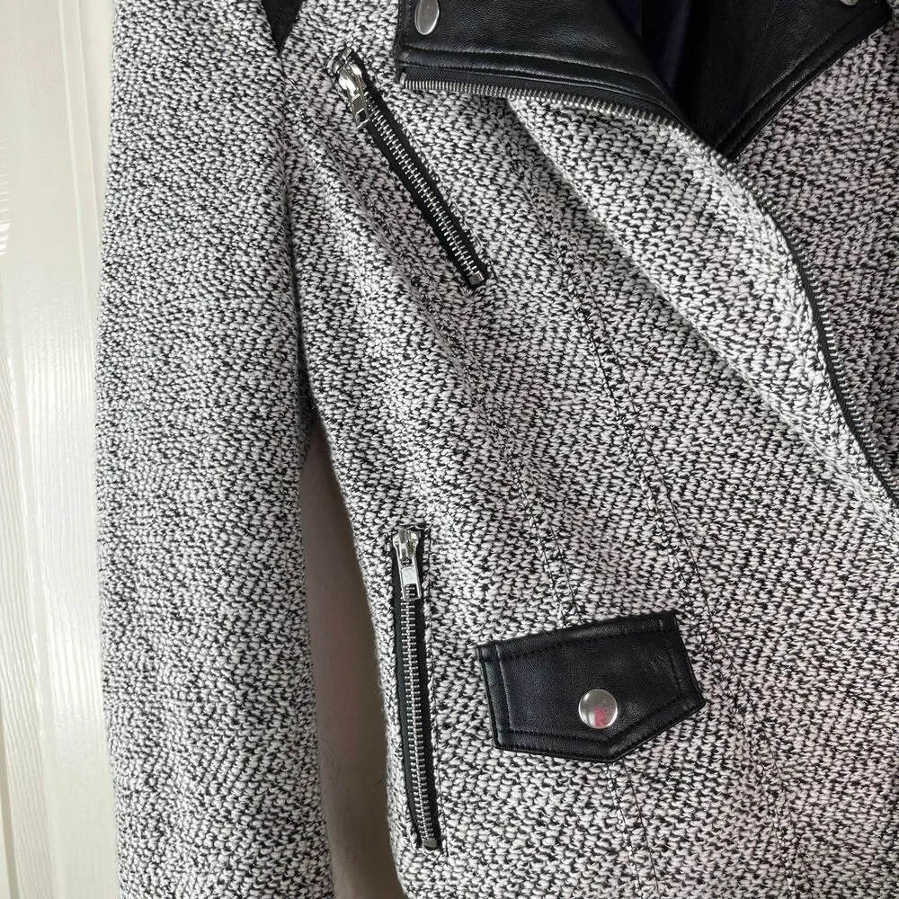 NWT Blanc Noir Women’s Long Sleeve Knitted Leather Jacket Size Small #650 - Picture 8 of 17